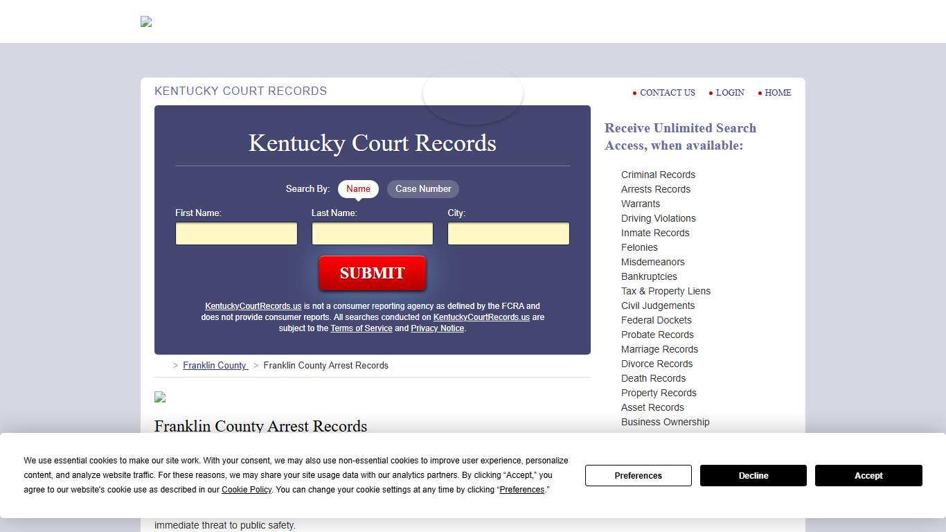 Franklin County Arrest Records | KentuckyCourtRecords.us